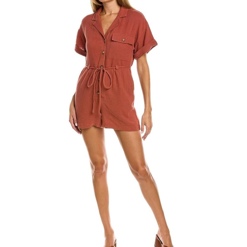 Madewell Lightspun Safari Romper Womens XXS Weathered Brick NWT